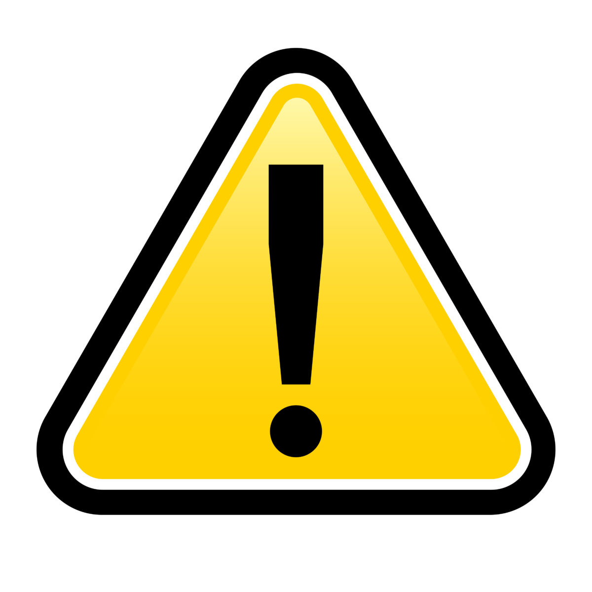 Yellow triangle with a black border and black exclamation point to signify an error