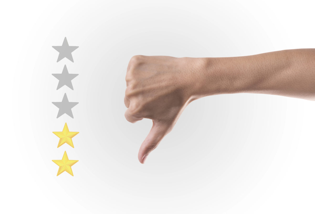 2 star rating out of 5 available, with a thumbs down to show customer dissatisfaction as a potential cost of inaccuracy